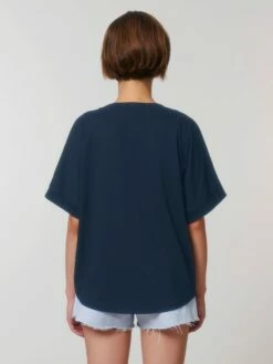 Rolled Sleeve T-Shirt Aus Bio-Baumwolle - French Navy -Grundstoff Verkaufsladen W089 727 05 navyblaues jersey shirt vegan kba baumwolle fm back 1280x1280