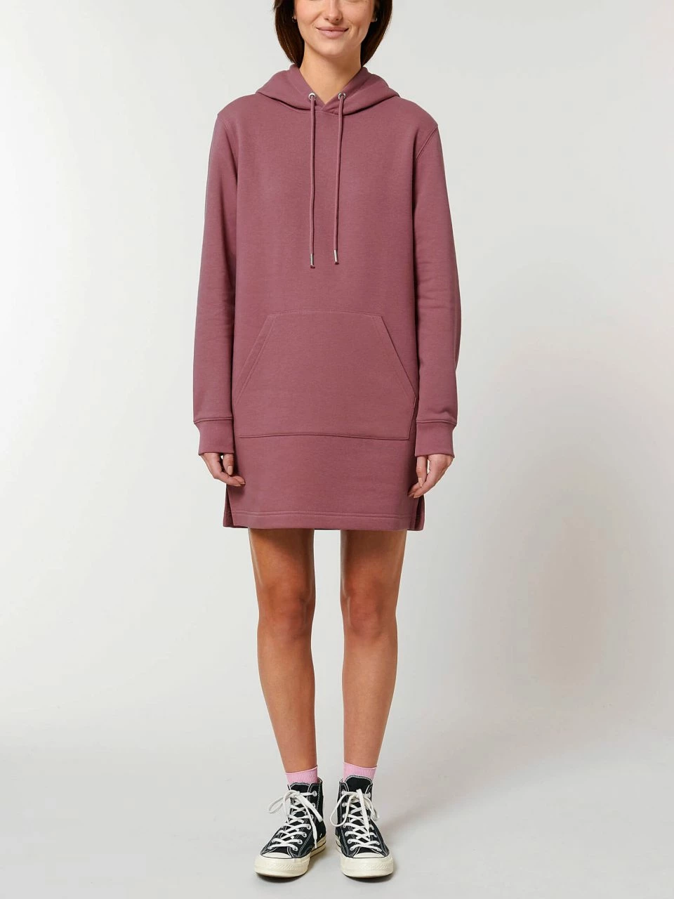 Sweatshirt-Kleid Mit Kapuze Aus Bio-Baumwolle - Hibiscus Rose 5 Sweatshirt-Kleid Mit Kapuze Aus Bio-Baumwolle - Hibiscus Rose – Bild 3