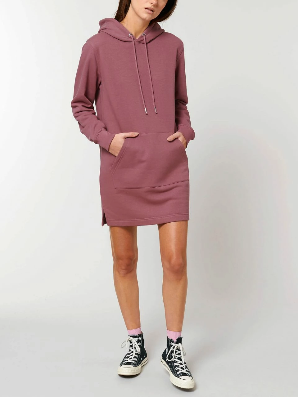 Sweatshirt-Kleid Mit Kapuze Aus Bio-Baumwolle - Hibiscus Rose 11 Sweatshirt-Kleid Mit Kapuze Aus Bio-Baumwolle - Hibiscus Rose – Bild 9