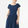 Kurzarm-Kleid Aus Bio-Baumwolle - Navy -Grundstoff Verkaufsladen WOR casual009 navy Bio Baumwoll Kleid Rundhals Ausschnitt kurze Aermel tailliert geschnitten Rockteil mit Taschen 1280x1280