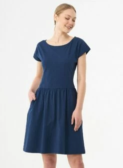 Kurzarm-Kleid Aus Bio-Baumwolle - Navy