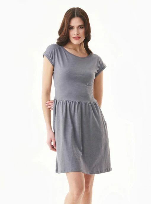 Kurzarm-Kleid Aus Bio-Baumwolle - Shadow -Grundstoff Verkaufsladen bio midi kleid grau casual 009 shadow 1280x1280