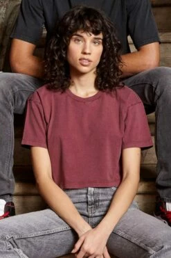 Cropped T-Shirt Aus Biobaumwolle - Stone Burgundy -Grundstoff Verkaufsladen cropped shirt stone burgundy ep26 sbu 1280x1280