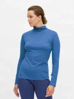 Rollkragen-Longsleeve Aus Bio-Baumwolle - Retro Blue -Grundstoff Verkaufsladen damen longsleeve faire herstellung living crafts 63903 970 1280x1280