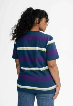 Mela Schweres Fairtrade T-Shirt Kashvi Aus Bio-Baumwolle - Navy/lila Gestreift -Grundstoff Verkaufsladen damen t shirt mela gestreift nachhaltig und fair kashvi pur str 1280x1280