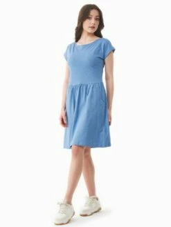 Kurzarm-Kleid Aus Bio-Baumwolle - Coronet Blue -Grundstoff Verkaufsladen denimblaues bio kleid gots zertifiziert casual 009 coronetblue 1280x1280