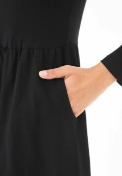 Langarm-Kleid Aus Bio-Baumwolle - Black -Grundstoff Verkaufsladen detailansicht oekofaires kleid mit seitentaschen casual 008 black 1280x1280