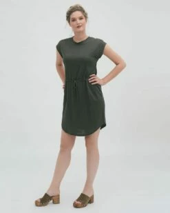 Jersey-Kleid Aus Leinen - Thyme -Grundstoff Verkaufsladen dunkelgruenes Leinenkleid vegan fair 66642 655 1280x1280