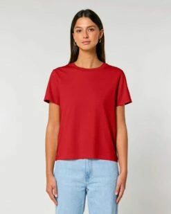 Iconic T-Shirt Aus Bio-Baumwolle - Red -Grundstoff Verkaufsladen einfarbiges basic kurzarm oberteil damen rot red muser bio baumwolle gots zertifiziert W172 004 1280x1280