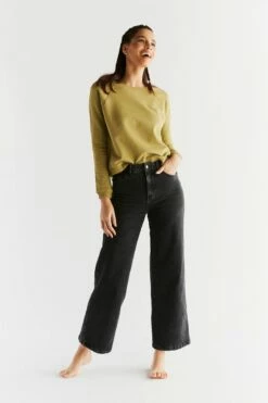 Wide Leg Jeans Aus Bio-Baumwolle - Carbon Gray -Grundstoff Verkaufsladen entspannt geschnittene Jeanshose weites Bein WE1010 145 1280x1280