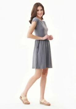 Kurzarm-Kleid Aus Bio-Baumwolle - Shadow -Grundstoff Verkaufsladen fair fashion kleid bio baumwolle online shop casual 009 shadow 1280x1280