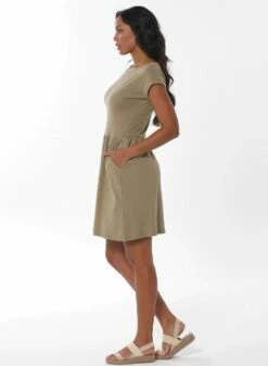 Kurzarm-Kleid Aus Bio-Baumwolle - Olive -Grundstoff Verkaufsladen fair fashion kleid versandkostenfrei vegan casual009 olive 1280x1280
