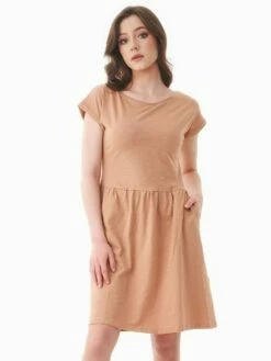 Kurzarm-Kleid Aus Bio-Baumwolle - Tan
