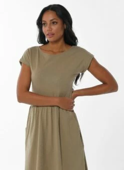 Kurzarm-Kleid Aus Bio-Baumwolle - Olive -Grundstoff Verkaufsladen fair trade slub jersey kleid casual009 olive 1280x1280