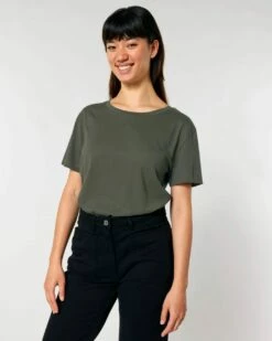 Basic T-Shirt Aus Bio-Baumwolle - Khaki -Grundstoff Verkaufsladen fair wear damen tshirt khaki biobaumwolle gots zertifiziert schadstoffarm W173 223 1280x1280
