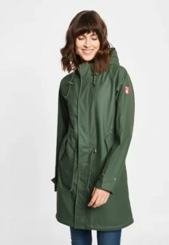 Derbe Regenmantel TRAVEBY - Olive/navy -Grundstoff Verkaufsladen faire lange regenjacke damen recyceltes material traveby 050 010 03 1280x1280