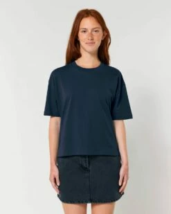 Boxy T-Shirt Aus Bio-Baumwolle - French Navy -Grundstoff Verkaufsladen frauen t shirt kastiger schnitt basic bio baumwolle W175 727 1280x1280