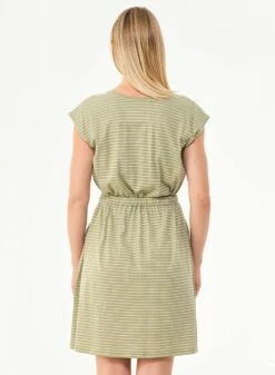 Kleid Aus Bio-Baumwolle & Leinen - Olive/offwhite 8 Kleid Aus Bio-Baumwolle & Leinen - Olive/offwhite -Grundstoff Verkaufsladen gestreiftes kleid peta approved vegan WOR 13345 olive back 1280x1280