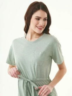 Slub-Jersey-Kleid Aus Bio-Baumwolle - Water Green -Grundstoff Verkaufsladen kleid taillenbund bindeguertel 15404 watergreen 1280x1280