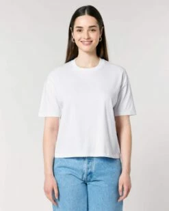Boxy T-Shirt Aus Bio-Baumwolle - White -Grundstoff Verkaufsladen kurz geschnittenes damen tshirt weiss white stella nova gots zertifiziert W175 001 1280x1280