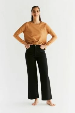 Wide Leg Jeans Aus Bio-Baumwolle - Coal Black -Grundstoff Verkaufsladen laessig geschnittene Schlaghose Bio Baumwolle WE1010 104 1280x1280