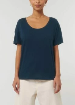Weites T-Shirt Aus Bio-Baumwolle - French Navy -Grundstoff Verkaufsladen lockeres Damenshirt vegan navy W036 727 1280x1280