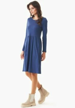 Langarm-Kleid Aus Bio-Baumwolle - Navy -Grundstoff Verkaufsladen midikleid nachhaltiges slubjersey biobaumwolle casual 008 navy 1280x1280