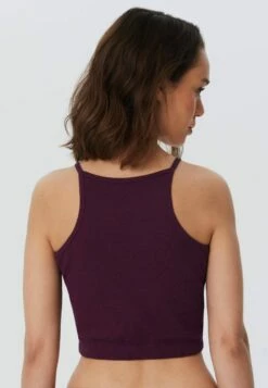 Ripp-Jersey Crop Top Aus Bio-Baumwolle - Aubergine -Grundstoff Verkaufsladen nachhaltiges Oberteil Rueckansicht LEELA 1515 028 1280x1280