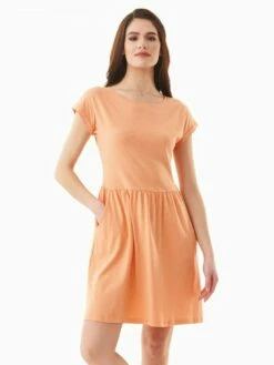 Kurzarm-Kleid Aus Bio-Baumwolle - Shell Coral