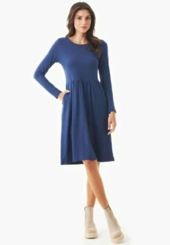 Langarm-Kleid Aus Bio-Baumwolle - Navy