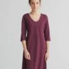 3/4 Arm Kleid Aus Bio-Baumwolle - Aubergine