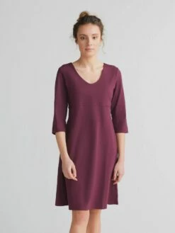 3/4 Arm Kleid Aus Bio-Baumwolle - Aubergine