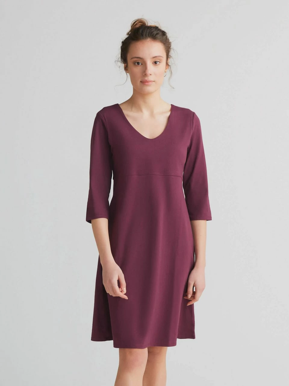 3/4 Arm Kleid Aus Bio-Baumwolle - Aubergine 3 3/4 Arm Kleid Aus Bio-Baumwolle - Aubergine
