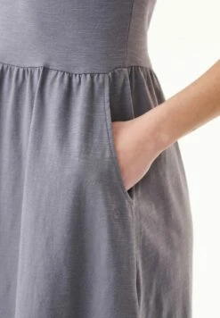 Kurzarm-Kleid Aus Bio-Baumwolle - Shadow -Grundstoff Verkaufsladen oekofaires kleid raffung veganl casual 009 shadow 1280x1280