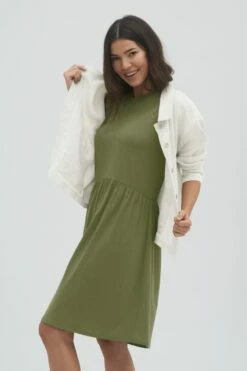 Kleid Aus Bio-Baumwolle Und Viskose - Olive -Grundstoff Verkaufsladen olivgruenes Kleid nachhaltiger Materialmix 68529 650 1280x1280