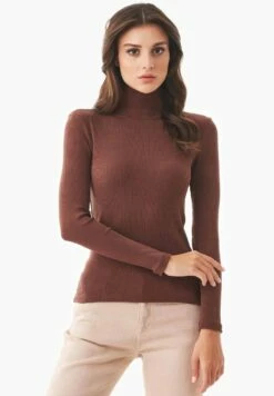 Longsleeve Mit Rollkragen Aus Bio-Baumwolle - Dark Brown