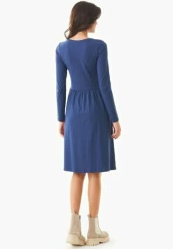 Langarm-Kleid Aus Bio-Baumwolle - Navy -Grundstoff Verkaufsladen rueckanischt jerseykleid oekofair vegan casual 008 navy 1280x1280
