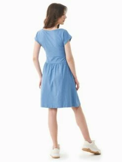 Kurzarm-Kleid Aus Bio-Baumwolle - Coronet Blue -Grundstoff Verkaufsladen rueckansicht slub jersey kleid faire herstellung casual 009 coronetblue 1280x1280