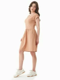 Kurzarm-Kleid Aus Bio-Baumwolle - Tan -Grundstoff Verkaufsladen slub jersey kleid organication online bestellen casual 009 tan 1280x1280