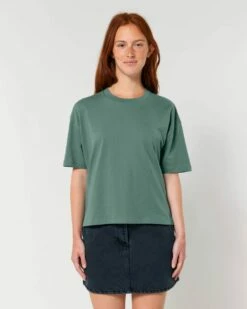 Boxy T-Shirt Aus Bio-Baumwolle - Green Bay -Grundstoff Verkaufsladen veganes frauen t shirt dunkelgruen boxy style fair wear fwf W175 144 1280x1280