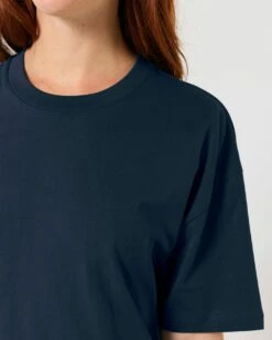 Boxy T-Shirt Aus Bio-Baumwolle - French Navy -Grundstoff Verkaufsladen veganes t shirt frauen navyblau kastig bio baumwolle umweltfreundlich hergestellt W175 727 1280x1280