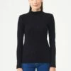 Longsleeve Mit Rollkragen Aus Bio-Baumwolle - Black -Grundstoff Verkaufsladen w casual 012 black Bio Baumwoll Longsleeve Damen schwarz mit Elastan aus weichem dehnbarem Rippstoff mit Stehkragen vegan 1280x1280