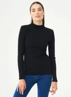 Longsleeve Mit Rollkragen Aus Bio-Baumwolle - Black 9 Longsleeve Mit Rollkragen Aus Bio-Baumwolle - Black -Grundstoff Verkaufsladen w casual 012 black Casual Business Longsleeve Damen aus nachhaltiger Bio Baumwolle mit Elastan dehnbarer gerippter Stoff fair 1280x1280