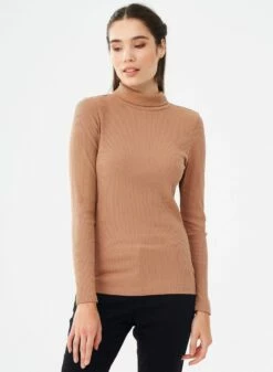 Longsleeve Mit Rollkragen Aus Bio-Baumwolle - Light Brown