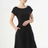 Kurzarm-Kleid Aus Bio-Baumwolle - Black -Grundstoff Verkaufsladen wor casual009 Black GOTS zertifiziert Kleid Bio Baumwolle nachhaltig fair produziert knielang Seitentaschen versandkostenfrei online 1280x1280