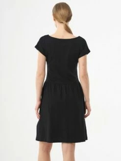 Kurzarm-Kleid Aus Bio-Baumwolle - Black -Grundstoff Verkaufsladen wor casual009 Black kurzes Jerseykleid schwarz reiner Biobaumwolle umgeschlagene Aermel GOTS fair trade online shop 1280x1280